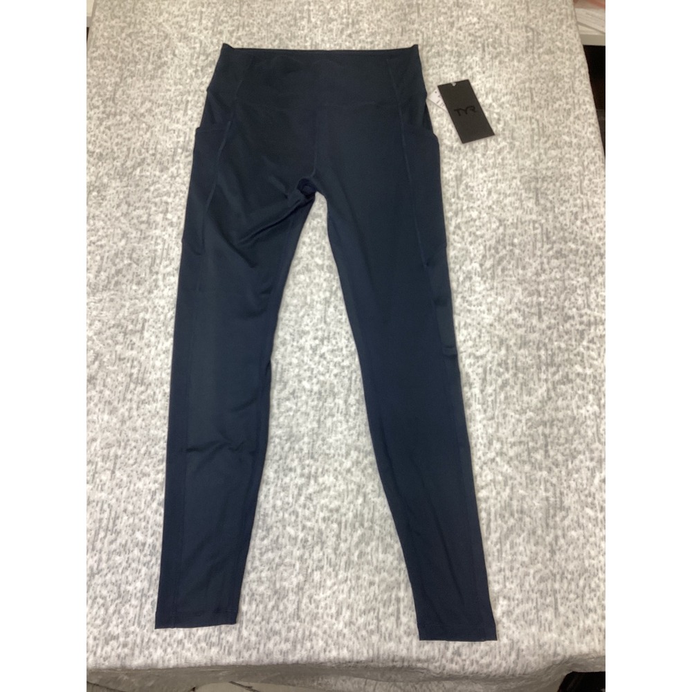 TYR Base Kinetic High Rise Pocket Leggings Total Eclipse Navy Blue XL 14/16
